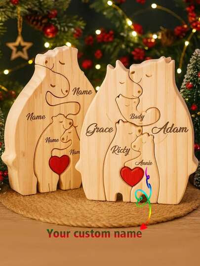 Customized Wooden Bear Family Decor With 2-6 Names, Personalized Carved Family Name Sign, Multipurpose Home Decoration, Thoughtful Gift For Kids, Parents, Christmas/Thanksgiving/New Year/Mother's Day/Father's Day/Birthday