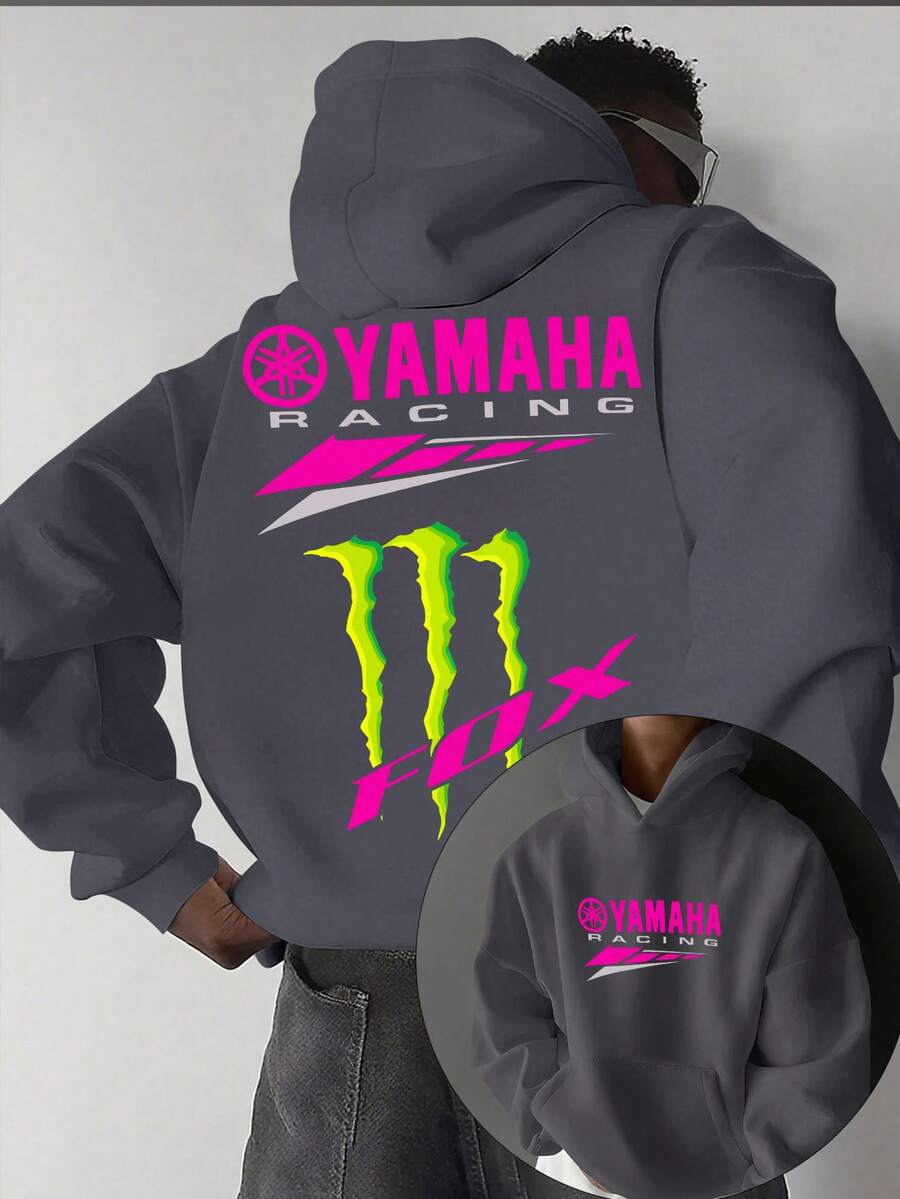 Racing Printed Oversized Men's Hoodie, A Must-Have Retro American Streetwear For Spring And Autumn, Men's Clothing, Autumn And Winter Long Sleeved Hoodie With Double-Sided Printing (250g Polyester Fiber), Christmas Racing Hoodie - Grey - View 1