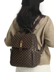 Anti-Theft Geometric Pattern Pu Soft Leather Backpack For Women, Multi-Functional And Stylish Daily Bag, Multi-Pocket Lightweight Travel Bag, Large Capacity Simple School Bag, Convenient Book Bag, Suitable For Students, Nurses, Teachers, Business People, Travel And Vacation, Business Trips, Daily Commuting, Shopping, Office, Dating, Hiking, Training, Work, Birthday Gifts, Holiday Gifts, - Multicolor - View 12