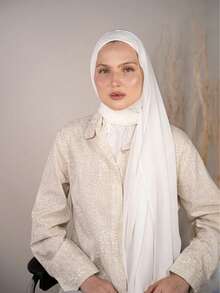 Bộ khăn trùm đầu chiffon 1 món, bao gồm khăn choàng và mũ lót, chất liệu chiffon mềm mại, thoáng khí, phù hợp cho sử dụng hàng ngày, lễ hội, cầu nguyện, hành hương. - Màu trắng sữa - Xem 5