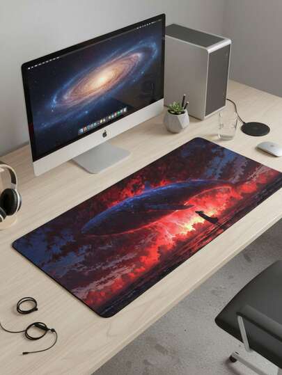 Extra Large Mouse Pad, Waterproof Non-Slip Smooth Cloth Surface, Red & Blue Starry Sky Whale Artistic Illustration Pattern, Also Suitable As Keyboard Pad, Desk Mat Or Book Stand, Ideal For Gamers, Office And Dorm Use, Compatible With Mouse And Trackball, Great Gift For Gamers