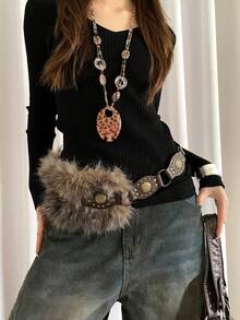 1 pièce Ceinture de taille en PU avec boucle en forme de cœur personnalisée,  de lapin, style rétro, couleur café, pour femmes - Café - Voir 2