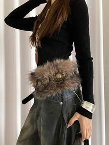 1 pièce Ceinture de taille en PU avec boucle en forme de cœur personnalisée,  de lapin, style rétro, couleur café, pour femmes - Café - Voir 4