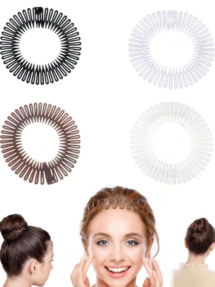 1 Stück/2 Stücke Runder Kunststoff Haargummi mit Elastik, Haarreif zum Fixieren von Spliss, Haaraccessoire für Frauen, einfarbiger minimalistischer Haarreif, für den täglichen Gebrauch, unsichtbarer elastischer Haarkamm - transparenter Spliss-Stylinghelfer mit griffigem Griff, erfüllt die täglichen Frisurbedürfnisse von Frauen - geeignet für Friseursalons, Haarreif-Schönheitsaccessoires für Zuhause - Verschiedenfarbig - Übersicht 1