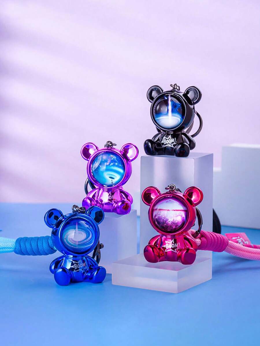 1pc Starry Sky Bear Keychain Pendant, Cute Cartoon Couple Keyring, Backpack Charm, Car Key Chain - Star Bear Pendant - View 1