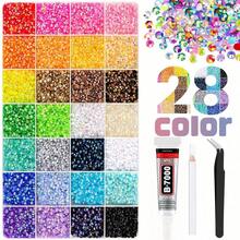 28颗3毫米非热熔平底树脂水钻 - 28种混合闪亮宝石颜色，配有镊子和涂抹工具，适用于DIY工艺品、服装、鞋子、美甲、织物和杯子装饰 - 28格果凍鑽 - 查看 15