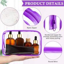 三件套透明化妆包 - 轻便多功能旅行拉链包，适用于女士洗漱用品和配件，可用作旅行收纳包、化妆包、化妆品包、旅行整理包、大容量化妆品收纳盒，可存放口红、化妆刷、护肤品、手机、零钱、小物件等，也适用于居家、送礼、度假和节日（万圣节、圣诞节等）等场合，用途广泛。 - 紫色 - 查看 3