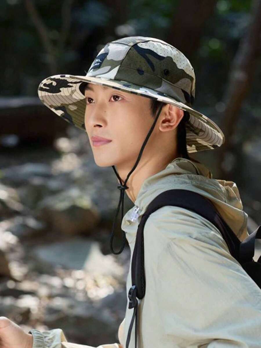 1pc Unisex Spring/Summer Camo Bucket Hat, Breathable Mesh Splice Design, Suitable For Outing, Hiking, Fishing, Casual Wear - A - View 1