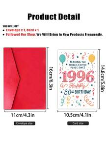 1pc "Making The World A Better Place Since 1996" 30th Birthday Card With Envelope - Floral Number & Balloon Design, Ideal For 30th Milestone Birthday, Perfect For Men & Women, Blank Inner Page - A - View 5
