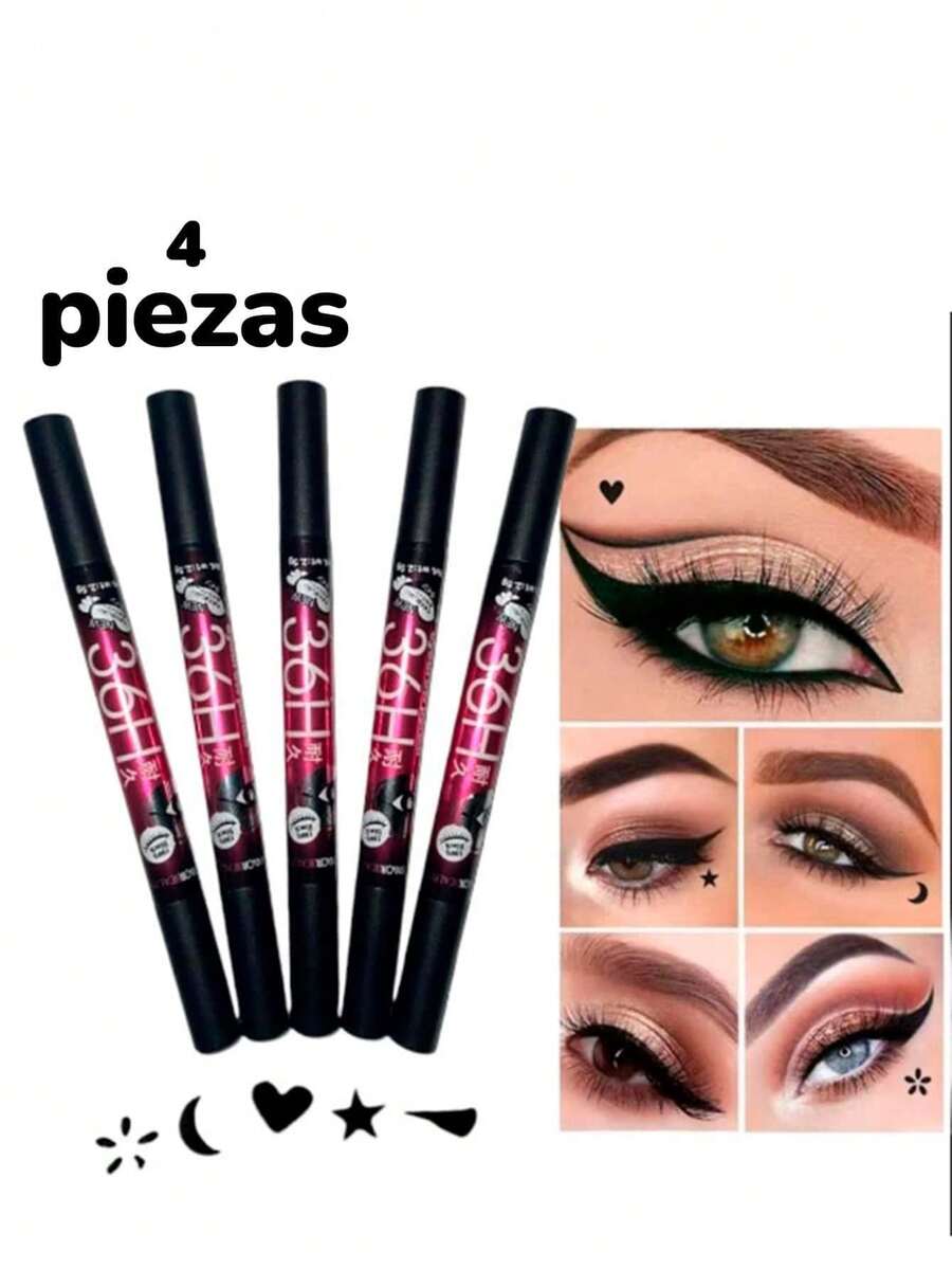 kit de 4 Delineador de ojos 36 horas intenso plumon delineador liquido delineador indeleble a prueba de agua Waterproof Punta Precisa - 01 Black - Ver 1