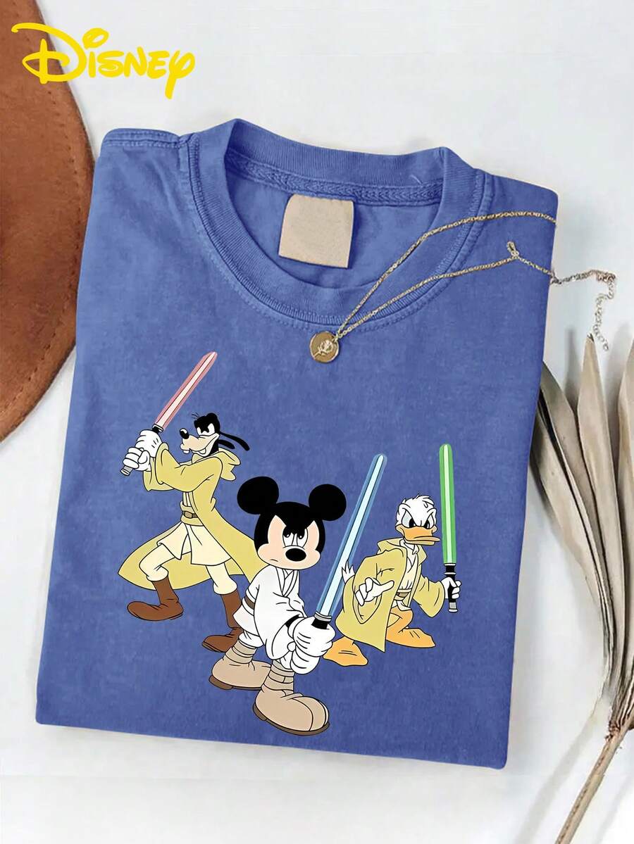 Disney Authorization-Fashion Short-Sleeved Cotton T-Shirts For Men And Women, Mickey Mouse And Friends, Star T-Shirts-Leisure And Comfortable Cotton Washed T-Shirts-Perfect Gifts For Teenagers And Girls-Suitable For Gifts. - Blue - View 1