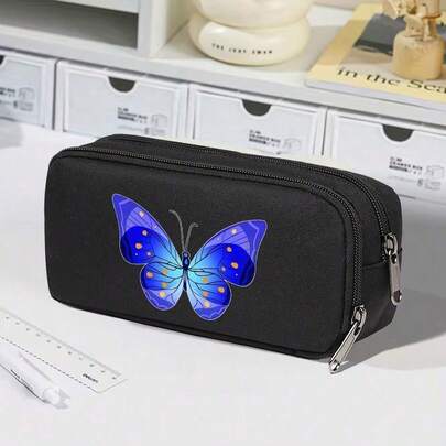 Beautiful Blue Butterfly Student Pencil Case, Elegant Appearance, Large Capacity To Store Abundant Stationery, Cute Stationery Box For Girls, High-Capacity Stationery Storage Bag, Aesthetically Desktop Organizer, Lovely Pencil Box For Students And Office Use - Perfect Gift! Essential Stationery For Back To School Season