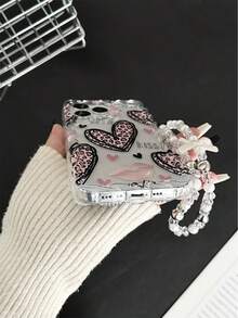 Braided Wavy Edge Minimalist Elegant TPU Leopard Print Heart Painted Shockproof Phone Case With Beaded Bracelet Accessory, Compatible With IPhone 17pro/17Air /17/17promax 16/11/16pro/16plus/16promax/16e/15Promax/13/14/12/XS/XR/7G/8PXR /7/8, 15Promax, 13, 14, Soft TPU Protective Case - Multicolor - View 6