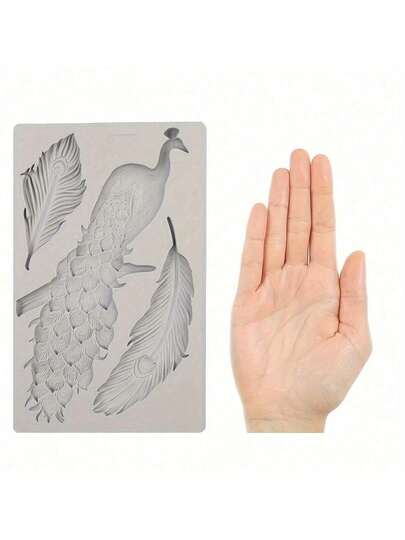 5 X 8 Inch Polymer Clay Mold For Furniture Decor, Includes Peacock, Rose Petals, And Camellia Flower Designs, Thickness 0.315 Inch