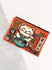招财猫拉面日式卡通插画多功能旅行化妆包，兼具应急零食包功能，采用耐用涤纶拉链设计，可机洗，简约风格，适合收纳化妆品及小物件，是旅行必备佳品。 - 彩色 - 查看 5