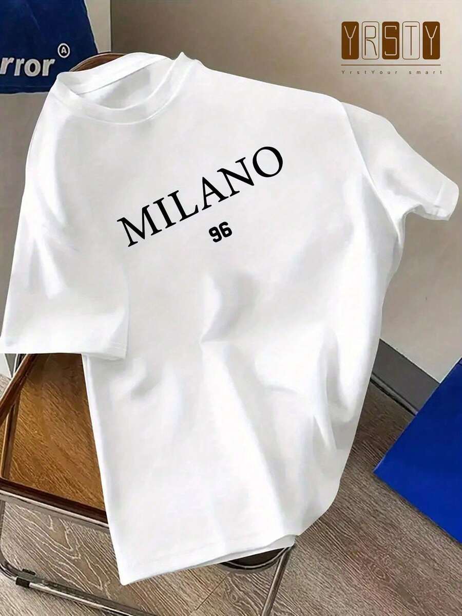 [Sporty T-Shirt]MILANO 96 Print, Men's Crew Neck Short Sleeve T-Shirt, Casual Tops For Men, Men's Comfy Clothing For Daily Wear, Men's Fashion & GiftRelaxed Plus Size T-Shirt - White - View 1
