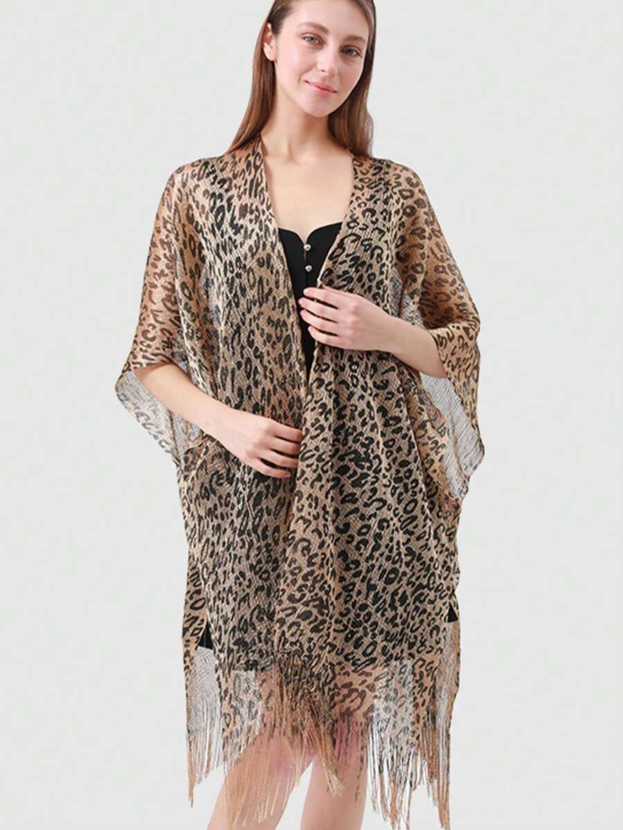 1pc Leopard Print Casual Polyester Chiffon Shawl, Lightweight Spring/Summer Daily Street Wear, Beach Cover Up, Windbreaker, Sunscreen For Women