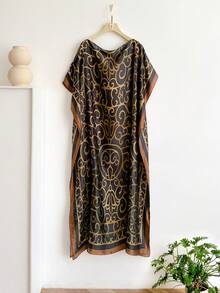 1pc Lightweight Geometric Print Chiffon Kimono, Elegant Bohemian Style Shawl Scarf For Women, Suitable For Beach, Sun Protection, Daily Wear - Black - View 6