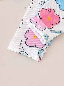 Conjunto de 2 piezas de top de manga corta con cuello con volantes y estampado floral + pantalones a juego para bebé niña, verano - Blanco - Ver 8