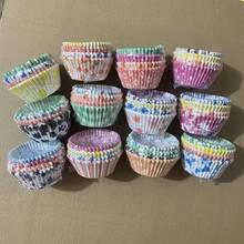 100个随机印花纸杯蛋糕衬垫，防油纸杯蛋糕纸托，适用于蛋糕、玛德琳蛋糕 - 彩色 - 查看 4
