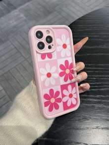 Flower 1pc New Creative Pink Sunflower Dual-Color Plaid Background Pattern Phone Case, Full Coverage Precise Cutout Soft Protective Cover For IPhone 17 Air/17 Pro Max/17/16 Plus/15/14/13/12/11/XS Max/XR/7/8 - Light Pink - View 4