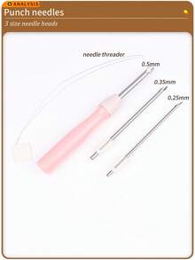 一套DIY手工刺绣戳绣套装，包含：1块戳绣布、1块绣布、1个绣绷、3根可替换戳针、16根绣针、1把剪刀、9根金属线针、1个针盒、1支记号笔、1个随机颜色雪花穿线器。 - A - 查看 7