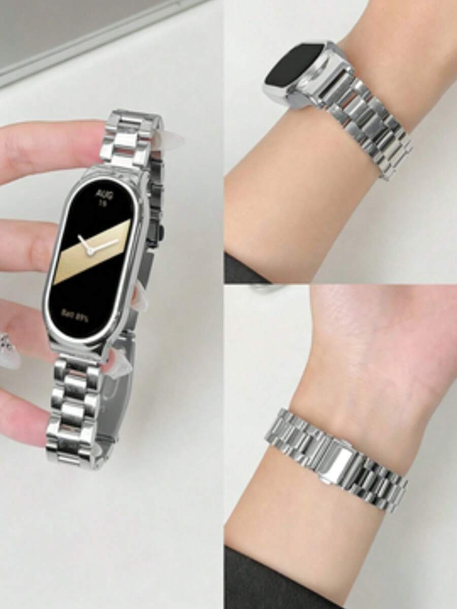 二合一实心不锈钢表带，商务保护壳，适用于小米手环3/4/5/6/7/8/9、手环2，含智能手表表带
