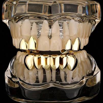 3件套牙套 - 趣味风格牙套，适合派对、日常佩戴及全年各种场合 - 镀金铜牙饰，完美适用于毕业典礼、返校季等各种场合。