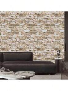 1 Roll Milky White Brick Pattern Wallpaper, Vinyl Easy To Peel And Stick, Removable Contact Paper Suitable For Living Room, Bedroom, Furniture, Bathroom, Desk, Cabinet Renovation, DIY Removable Wall Covering, 17.7inX39.3ft/118.1ft/196.8ft - Beige - View 10