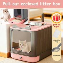 Large Cat Litter Box Enclosed, 4-In-1 Top Entry & Front Pull Drawer With Odor Control Carbon Bags & Scoop, Extra Large Splash-Proof Kitty Toilet Box For Multiple Cats (Fits Up To 44 Lbs), Easy Clean Modern Pet House - 均碼 - 查看 2