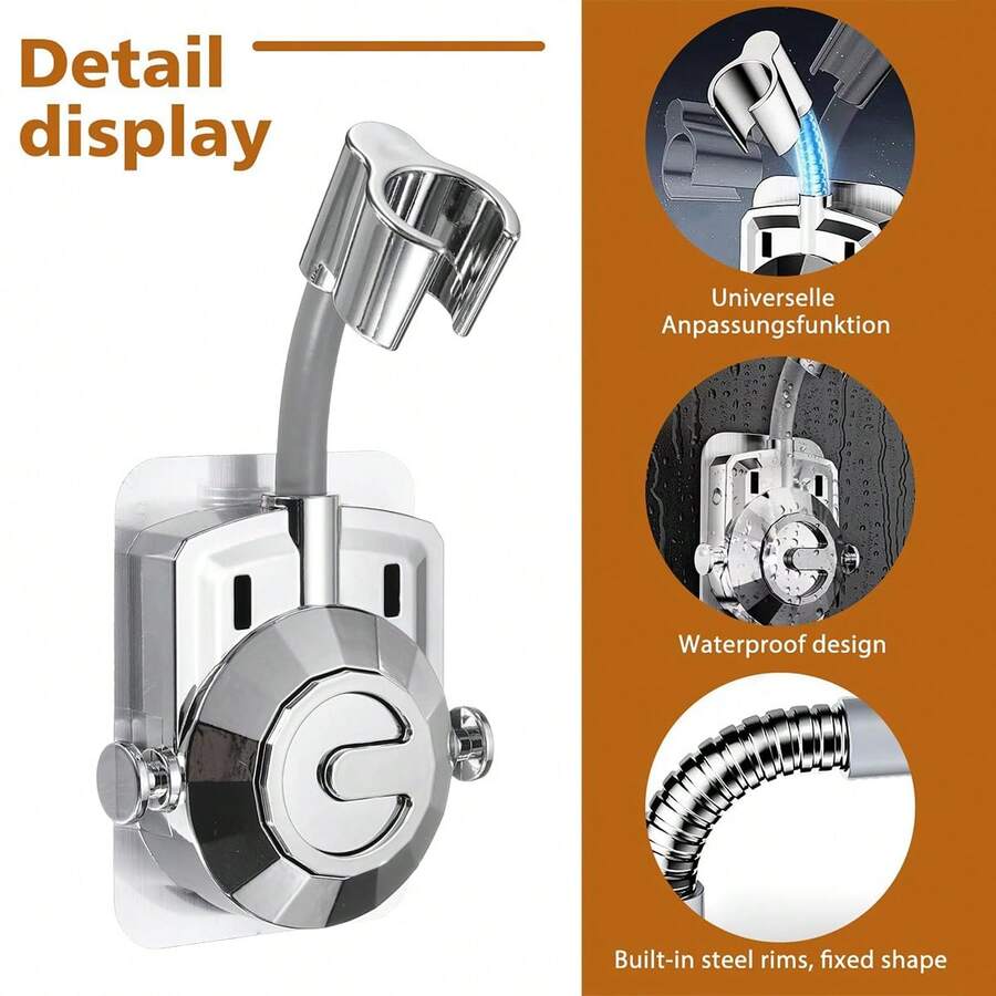 Self Adhesive Shower Head Holder, 360 Degree Rotating Handheld Shower Bar Holder, Non Drilled Handheld Shower Head Clamp, With Hanger (G1/2 ") - Square - View 1