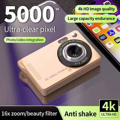 Cámara digital 4K, pantalla de 2.8 pulgadas, adecuada para adultos y adolescentes, cámara de video asequible, regalo de Navidad, pegatina de cristal DIY gratis