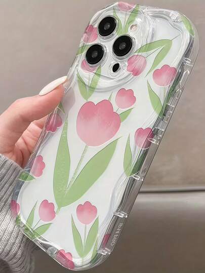 1pc Dopamine Creative Tulip Wave Cream Texture Cute Regular Phone Case Fit For IPhone11/12/13/14/15/16/17/IPhone16/15/14/13/12/11Pro Max XS/XR/X/7/8/Plus IHonor X9c/X9b/X8a/X7b Stereoscopic Wave Vintage White