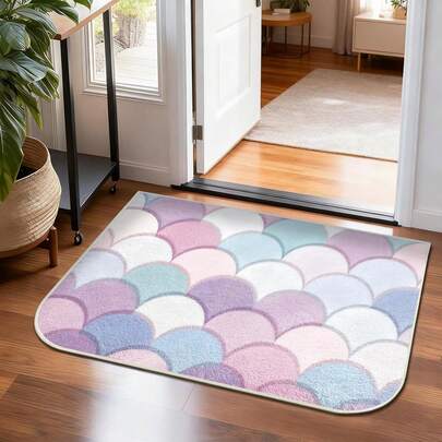 Washable Entrance Carpet, Bathroom Mat, Area Decorative Carpet, Soft Fluffy Faux Wool Printed Carpet, Suitable For Foyer, Kitchen, Bathroom, Indoor Entrance Mat, Non-Slip Low Pile Rainbow Sun Pattern Modern Carpet, Can Be Used As Living Room Carpet, Mermaid Scale Pattern