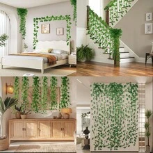 1/12/24pcs Silk Artificial Ivy Vine Leaves Garland Hanging Plant Wedding Floral Wreath Faux Flowers Potted Greenery Home Kitchen Garden Office Wall Decor Gift Birthday Graduation/Autumn Decoration Artificial Flowers/Tabletop Decor/Wedding Decoration - Pothos - View 5