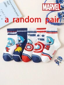 Marvel 5双装儿童袜子，漫威超级英雄蜘蛛侠袜子，男童中筒袜，韩版卡通，春夏款，女童袜子，儿童蜘蛛侠及超级英雄人物袜子 - 彩色 - 查看 13