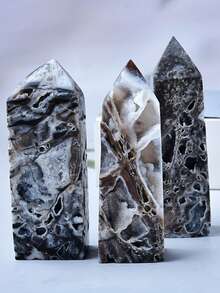 CUPIDCRYSTAL 1件闪亮天然闪锌矿晶簇塔 - 单尖，波西米亚黑白星空水晶装饰，适合家居桌面、瑜伽冥想、独特节日礼物（万圣节/圣诞节/复活节）、水晶家居装饰、精神装饰、优雅矿物标本、复杂晶体结构、精巧矿物构造 - 白閃鋅礦柱子 - 查看 4