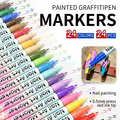 4/12/24色大容量亚克力美甲马克笔，0.5mm细头，美甲点彩笔，速干设计，DIY美甲工具，专业美甲用品，涂抹顺滑，适合居家美甲和美甲沙龙，女孩礼物