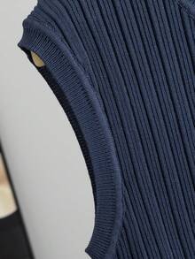 GIGOGOU 女士无袖棉质针织背心，配腰带，春夏休闲T恤 - 藍色 - 查看 9