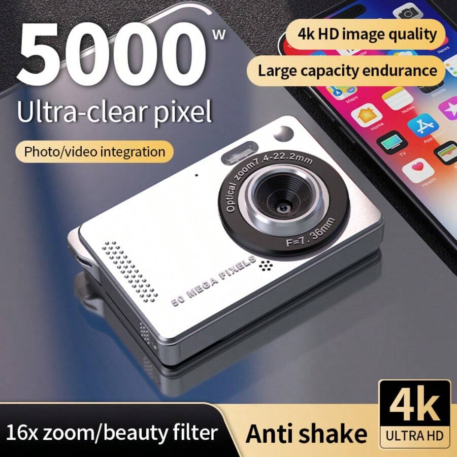 4K Digital Camera, 2.8 Inch Screen, Suitable For Adults And Teenagers, Affordable Video Camera, Christmas Gift, Free DIY Crystal Sticker