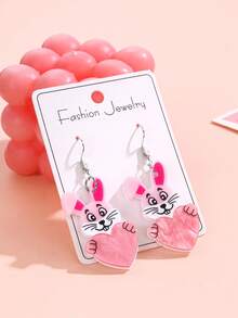 1 Pair Easter Theme Ear Pendants - Acrylic Cartoon Rabbit Holding Heart Shape Earrings, Fun Easter Accessories Earrings, Festive Ritual Sense - Multicolor - View 11