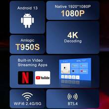 YJMOYE Smart Projector, FHD 1080P Decoding 4K 550ANSI Auto Focus/Keystone Correction Built-In Android 13.0 Portable 150" Home Cinema Projector 5G Dual-Band WiFi6 Wireless Phone Mirroring - UK Plug(220-240V) - View 3