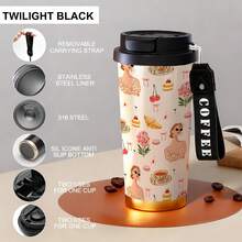 复古法式保温旅行杯，配有咖啡提手，保冷12-24小时，保温6-12小时，500毫升防漏可重复使用咖啡壶，适合办公室、旅行、户外野餐——女士时尚礼物 - 彩色 - 查看 10