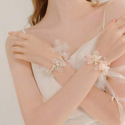 1pc Bridal Wrist Corsage, Wedding Accessory, Bridesmaid Gift, Suitable For Wedding Ceremony