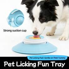 1pc Pet Cleaning Tongue Cleaner Licking Toy Ball - Cat Dog Slow Feeder Anti-Spill Self-Entertainment Toy - Rotating Slow Feeder Licking Plate (Suitable For Liquid Food) - Blue - View 6