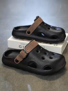 2026 New Men's Hollow Sandals, Summer Retro Breathable Comfortable Slide Sandals With Heel Strap, EVA One-Piece Outdoor Sports Driving Dual-Use Comfortable Men's Sandals - Black - View 2