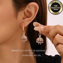 一对玫瑰金镀层14K铜女士耳环，优雅低致敏材质，镶嵌奢华合成锆石，舞女/芭蕾舞者吊坠耳环，适合日常佩戴、派对、度假、婚礼等场合，是馈赠佳品，采用无镍电镀工艺。 - 玫瑰金 - 查看 3