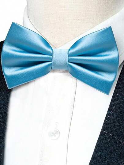 1pc Men's Solid Color Bow Tie, Double-Layer Polyester Bow Tie For Groom, Groomsman, Usher, Master Of Ceremonies