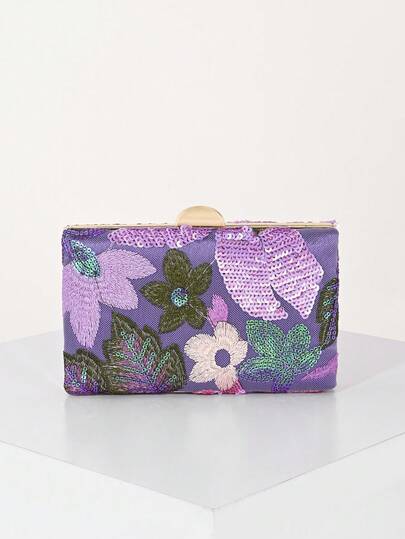 REMANLAND Mini Purple Party Clutch, Elegant And Detailed Sequin Embroidered Box Bag For Women, Suitable For Party, Wedding, Prom, Perfect For Party Wedding Prom Dinner/Banquet, Matching With Holiday Party Dress Evening Dress & Sequin Dress, Perfectly Matching With Prom Accessories