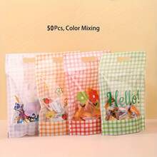 50pcs Upright Snack Bags With Transparent Window, Reusable Ziplock Food Packaging Bags Suitable For Cookies And Desserts - Multicolor - View 9